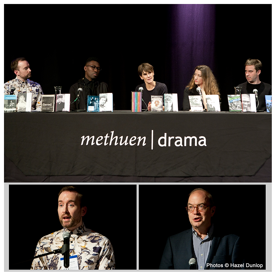 <br>BLOOMSBURY METHUEN DRAMA ANNIVERSARY<br>Dom O'Hanlon senior commissioning editor, Bloomsbury <br>Kwame Kwei-Armah playwright, director, Mel Kenyon literary agent<br>Kate McGrath director, James Graham playwright and screenwriter<br>Bottom: Dom O'Hanlon and Nigel Newton<br>Chief Executive Bloomsbury Publishing<br>RADA Studios, London, 2019<br><br>